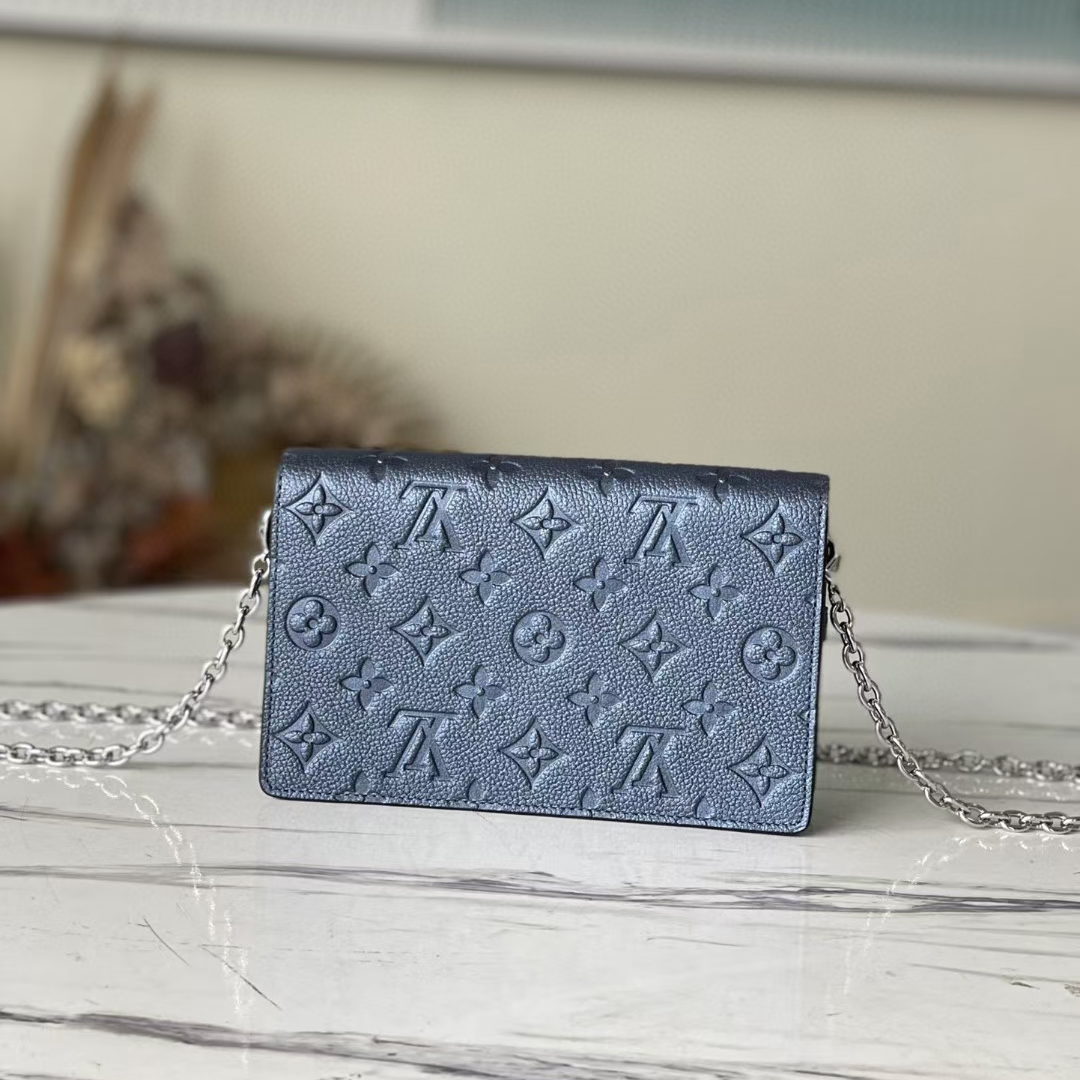 Louis Vuitton VAVIN CHAIN WALLET Handbag Monogram Pattern M59077 Navy Nacre